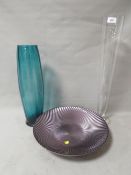 Three pieces of studio glass to include a swirl effect bowl