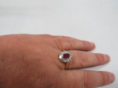 An 18ct & plat ruby and diamond cluster ring, approx weight 3.5 g