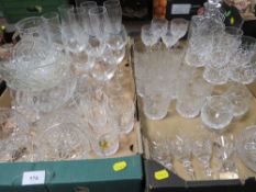 Two trays of assorted cut glass etc to include drinking glasses, decanter etc