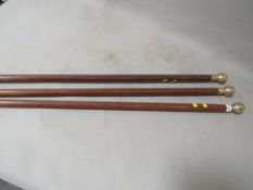 Three novelty waking canes with inset compass to pommel - unscrew to to see compass