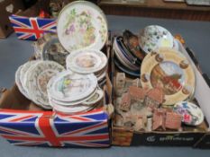 Two trays of collectable plates etc