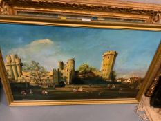 A Edward Seago framed print together with an oil on board of Warwick Castle. (2)