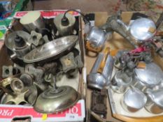 Two trays of assorted metal ware to include Picquot Ware Retro Teaware including a serving tray