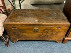 A carved Eastern camphorwood chest W 94 cm