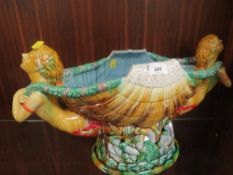 A large modern reproduction Majolica style clam shell table centrepiece