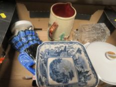 Two trays of assorted ceramics and sundries