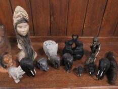 A box of assorted small animal figures etc