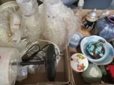 A tray of collectables to include glassware & ceramics together with a tray of lamps (2)