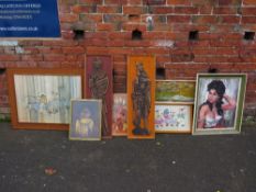 A collection of vintage mid century / retro paintings, prints and mixed media pictures