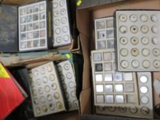 Three trays of assorted gemstones, crystals, geological specimen examples etc