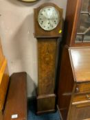 A antique walnut crossbanded grandmother clock with Westminster chime H 136 cm
