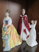 A gold stamp Royal Worcester figure of the Queens 80th Birthday together with Royal Doulton '