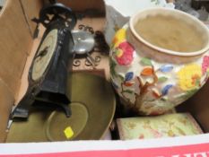 A tray of collectables to include a Aynsley planter and a Woods Indian Tree vase