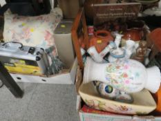 Two trays of assorted ceramics and sundries etc. to include vintage dressing table items etc