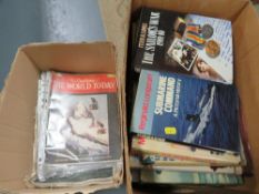 Two boxes of assorted military books and magazines