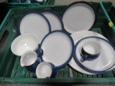 Two trays of Denby tea and dinnerware