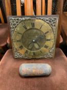 Josiah Bartholemew of Sherborne - A brass faced 30 hour long case clock dial and movement, with