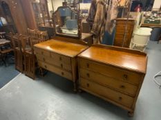 A 20th century solid oak dressing table with chest of drawers. (2)