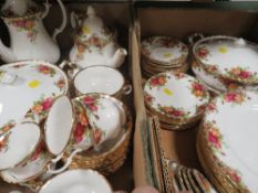 Two trays of Royal Albert Old Country Roses tea and dinner ware