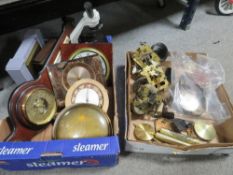 Two trays of clocks, barometers and related spares etc plus scientific items