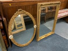 Two modern gilt mirrors and a silver rectangular mirror. (3)