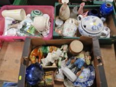 Three trays of mixed collectibles to include Nao, Crown Devon, Aynsley, large comport etc.