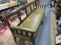 A Victorian long mahogany and upholstered bench L 230 cm