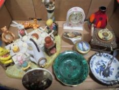 A tray of assorted ceramics to include a small Poole pottery vase
