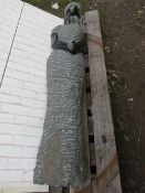 A large stone type statue of a lady holding a baby - H 147 cm, W 30 cm