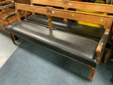 A Victorian carved upholstered bench L 202 cm