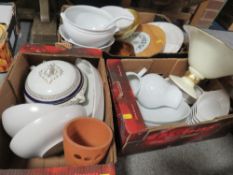 Four trays of kitchen ceramics and kitchenalia