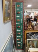 A cricketing character board with famous cricketers from the past in relief 31 x 184 cm