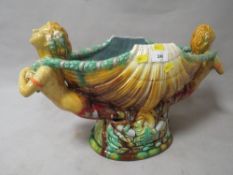 A large modern reproduction Majolica style clam shell table centrepiece