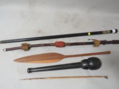 An Indian sword stick cane with brass lion handle top, West African Nigerian leather covered