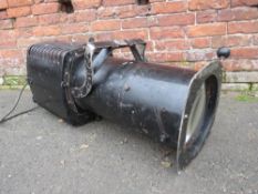 A large 1960s Furse stage lamp, L 98 cm, with glass lens approx. Dia. 28 cm - in working order at