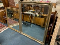 A large modern framed silver mirror 129 x 106 cm, together with a smaller gilt mirror and a black