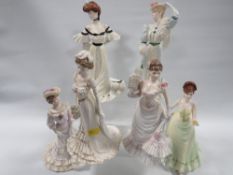 Six assorted Coalport figurines to include 'Louisa' and 'Ascot'