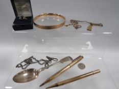 A selection of white and yellow metal , to include a silver hallmarked ring, a 9ct gold metal core