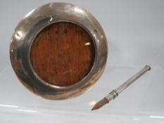 An antique silver picture frame & silver calendar pencil
