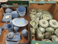 A tray of Wedgwood green jasperware together with a tray of Wedgwood blue jasperware (2)