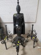 A large cast metal companion set in the form of military officer A/F, fire dogs etc.