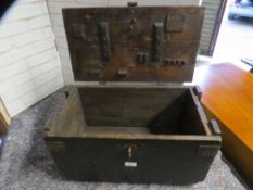 An antique wooden ammunitions box converted to a tool box