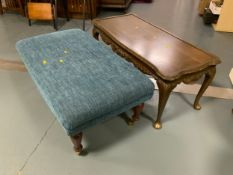 A modern upholstered stool and a coffee table. (2)
