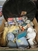 A tray of sundries to include Wedgwood ceramics etc.