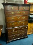 A 19th century mahogany chest on chest, with an arrangement of eight drawers H 167 cm W 116 cm D