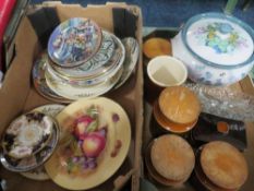 Two trays of ceramics etc. to include an Aynsley Orchard Gold plate