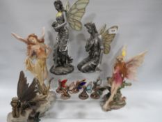 Five assorted fairy figurines together with six miniature examples