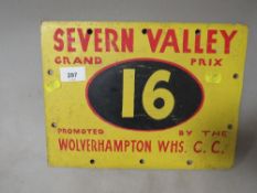 A vintage wooden sign 'Severn Valley Grand Prix', promoted by The Wolverhampton W.H.S.C.C.