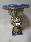 A large modern reproduction Majolica style campana urn