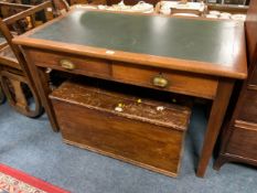 A vintage oak and leather topped two drawer desk W 121 cm